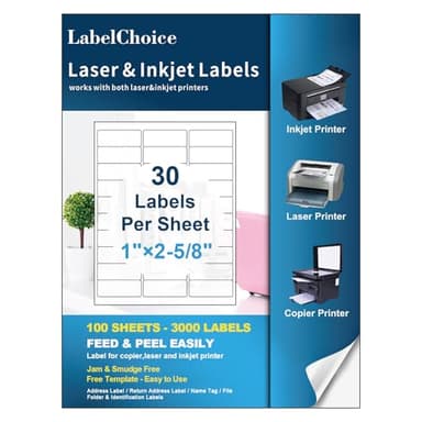 Labelchoice 100 Sheets 3000 Pcs 30-up 1" x 2-5/8" Shipping Address FBA Labels for Laser & Inkjet Printers, 30 Up Labels 1 x 2-5/8 on US Letter,30 per Sheet Return Address Stickers, 30 per Page