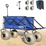 WONDERCAMEL Beach Wagon with Big Wheels for Sand, 13'' Balloon Wheel, Extended Tailgate, Collapsible Cart with All Terrain Inflatable Tires (Blue)