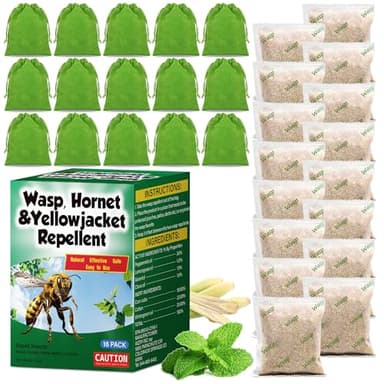 16 Pack Natural Wasp and Bee Repellent Pouch Outdoor, Peppermint Oil Carpenter Bee Repellent for Yellow Jackets, Hornets, Mud Wasps Deterrent for Indoor Outdoor Patio Garden Porch, Pet and Human Safe