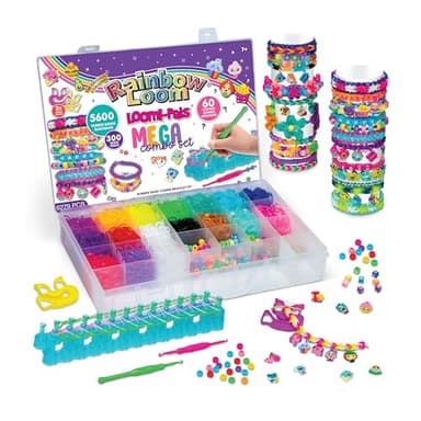 Rainbow Loom® Loomi-Pals™ MEGA Set, Features 60 Cute Assorted LP Charms, The New RL2.0, Happy Looms, Hooks, Alpha & Pony Beads, 5600 Colorful Bands All in a Carrying Case for Boys and Girls 7+