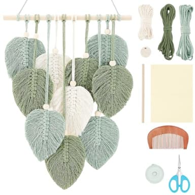 FREEBLOSS DIY Macrame Leaf Wall Hanging Beginners Macrame Kit Leaf Woven Tapestry Feather Wall Hanging DIY Macrame Kit for Adults Birthday Gift