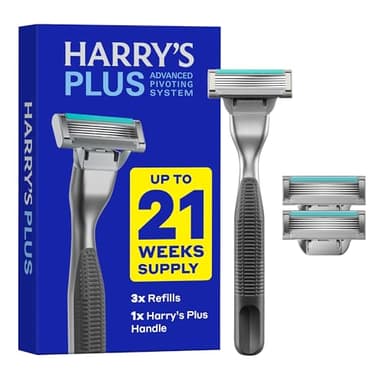 Harry's Plus Razor Shaving Kit for Men - Premium Handle and 3 Razor Blade Cartridges - Advanced Pivoting System - Onyx
