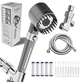 Ion Drops Shower Ead Filtered Showerhead, Handheld Turbo Shower Head, with Showerhead Filter - Pressure Boosting Shower Head, Adjustable Settings with Hose (Silver black)