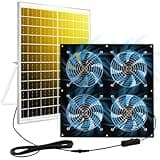 Solar Exhaust Fan for Chicken Coop & Powered Fan with 25W Solar Panel & 4-Pack High-Speed Brushless DC Fans, Solar Shed Ventilation Fan for Greenhouses,Attics, Barns & Dog Houses