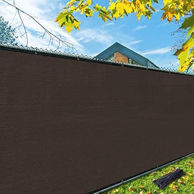 iCover 6x25ft Privacy Screen Fence, Outdoor Fencing Panels, Garden Windscreen Mesh Shade Sail Net Barrier, Include Reinforced Bindings and Brass Grommets Cable Zip Ties, Brown