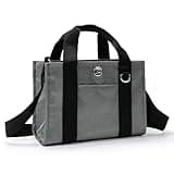 Two-tone canvas tote crossbody bags for women handbag with Adjustable detachable shoulder strap mini travel purse (Black)