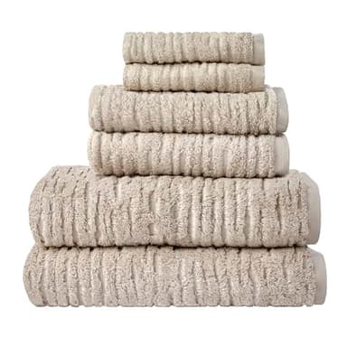 SKL Home CloudSoft 100% Cotton Luxury 6-Piece Towel Set, 600 GSM, Ultra Plush & Absorbent - 2 Bath Towels, 2 Hand Towels, 2 Washcloths, Oatmeal