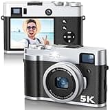 5K Digital Camera for Photography and Video Autofocus 48MP Vlogging Selfie Camera Anti-Shake with Flash Viewfinder Dial, 16X Digital Zoom Compact Video Camera for Travel with 32GB Card, 2 Batteries