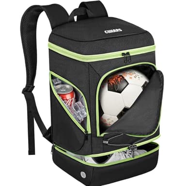 Ciihars Soccer Backpack,Soccer Bag with Ball Holder,Sport Equipment Bags Includes Separate Cleat Shoe and Ball Compartment Fit Basketball Volleyball Football (BLACK GREEN)