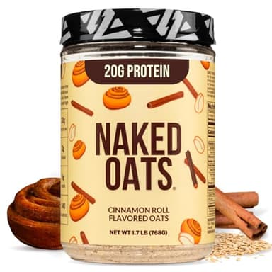 Naked Oats - Cinnamon Overnight Oats, 20g Whey Protein, Gluten-Free Oatmeal Instant Breakfast or Shake, High Protein Oatmeal, High Fiber Breakfast Shake, Non GMO, No Soy - 12 Servings