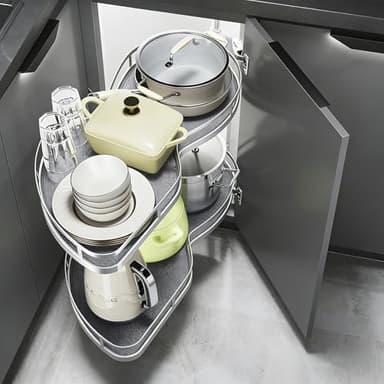 VinLeap Blind Corner Cabinet Pull Out 12",14", 16", 18" Opening, 2-Tier Shelf Kitchen Cabinet Organizer, Blind Corner Cabinet Organizer, Left/Right Door, Adjustable Height, Metal Black