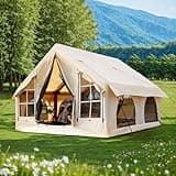 KNUO 2025 Upgraded 100% Waterproof Inflatable Camping Tent for 5-8 People, Large Blow-Up Air Tent, No Assembly Needed Luxury Glamping House, 10x10ft Oxford Fabric