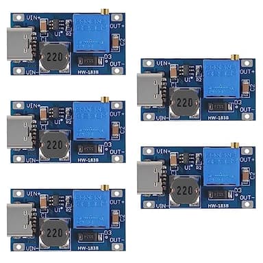 AITRIP 5pcs Type-C MT3608 DC-DC Adjustable Boost Module 2A DC DC Boost Step up Converter Module 2V-24V to 5V 9V 12V 28V Power Module Booster