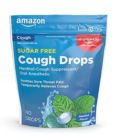 Amazon Basic Care Sugar Free Menthol Cough Drops for Sore Throat Relief, Diabetic-Friendly, 140 Count