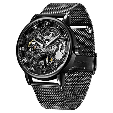 Whodoit Men's Mesh Strap Mechanical Skeleton Watch