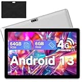 Tablet 10.1 inch Android 13 Tablets, 2025 Cellular Tablets with SIM Card Slot, 6GB+64GB, Support 1TB Expand, Tablet with Case,1280x800 IPS, 5MP+8MP 5000mAh, Bluetooth GPS 5G Wifi Tablet (Silver)