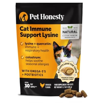 Cat Immune Support Lysine – Allergy Relief & Immune Health Supplement for Cats with L-Lysine, Colostrum, Quercetin & Omega-3 – Soothes Sneezing, Runny Nose & Itchy Skin Chicken, (30-Day Supply)