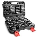 LLNDEI 1/2 inch Drive Deep Impact Socket Set, 37 Piece Standard SAE 3/8" to 1-1/4" | Metric 8 to 24mm, Includes Spark Plug Socket (16, 21mm), CR-MO Universal Joint, Extension Bars and Adapter