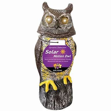 Owlsome Solar Owl with Glowing Eyes, Rotating Head, Hoot Sound, Motion Detector and Silent Mode, Plastic Owl Garden Sculpture, Garden Decoration