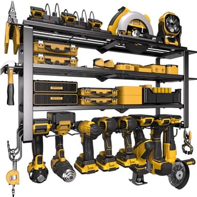 Spampur 420LB Capacity Power Tool Organizer with Charging Station & 6 Outlets | Quick Assembly 4-Layer Heavy Duty Rack for Drills & Batteries | Ultimate Garage Storage & Christmas Gift for Men
