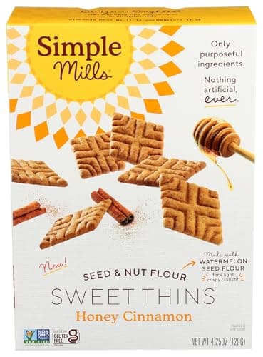 Simple Mills Honey Cinnamon Seed & Nut Flour Sweet Thins, Paleo Friendly & Delicious Sweet Thin Cookies, Good for Snacks, Nutrient Dense, 4.25oz, Pack of 1