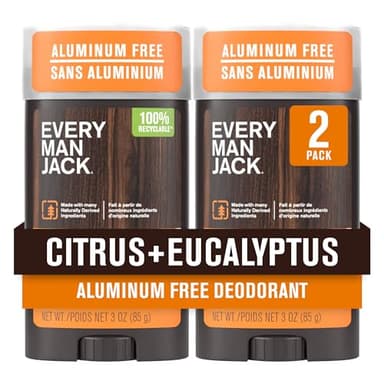 Every Man Jack Citrus + Eucalyptus Men’s Deodorant - Stay Fresh with Aluminum Free Deodorant For all Skin Types - Odor Crushing, Long Lasting, with Naturally Derived Ingredients - 3oz (2 Pack)