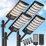 4 Pack Solar Street Light Outdoor 30000LM 6500K Waterproof Motion Sensor LED Solar Powered Flood Light with Remote Control Dusk to Dawn Commercial Area Lighting for Outside Parking Lot