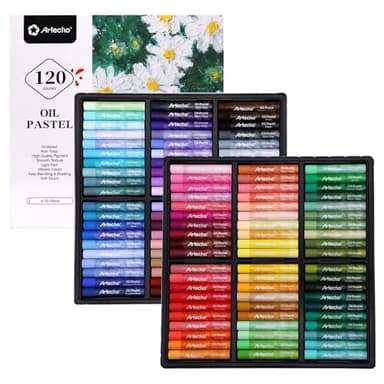 Artecho Oil Pastels Set of 120 Colors, Including 6 Neon Colors, Soft Oil Pastels for Art Painting, Drawing, Blending, Art Supplies for Artists, Beginners, Students, Teachers (10 x 70 mm)