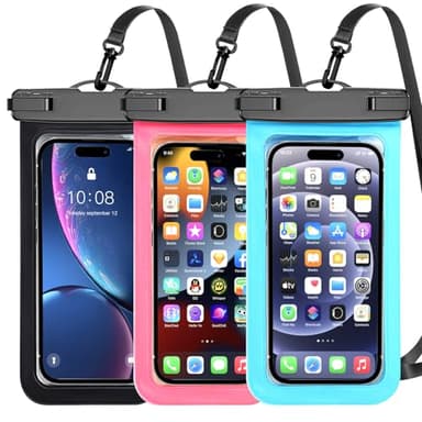 Famoby Up to 8.3" 3 Pack Multicolor Universal Waterproof Phone Pouch, Large Phone Waterproof Case Dry Bag,Protection Level: IP68,Outdoor Sports for Apple iPhone,Samsung,and More,Black,Blue,Pink