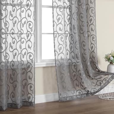 OWENIE Furman Sheer Curtains 84 inches Long for Bedroom Living Room 2 Panels Set, Light Filtering Window Curtains, Semi Transparent Voile Top Dual Rod Pocket, Grey, 40Wx84L inch, Total 84 Inches Width