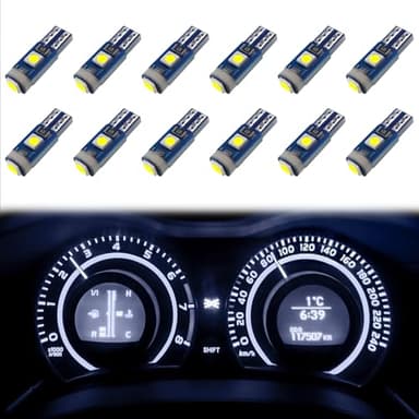 ecocstm 12 PCS T5 LED Bulbs, 74 73 37 2721 Instrument Cluster Light Bulb, 12 Volt Bright Canbus Error Free LED Dashboard Light Bulb, 3030 SMD Automotive Replacement Bulbs (White)