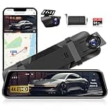 4K WiFi Rear View Mirror Camera 10’’ Mirror Dash Cam Front and Rear w Super Night Vision Dash Cam Mirror w 64G TF Card WiFi App Loop Recording G Sensor Waterproof Reversing Camera