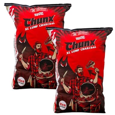Jealous Devil 2-Pack 100% All Natural Pro Hardwood Lump Charcoal for Barbecue Grilling and Smoking, 35 Pound Bags - Restaurant Quality BBQ Grill Supplies and Fire Starter Accessories