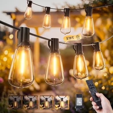 Minetom Outdoor String Lights,37FT 11+1 LED ST38 Bulbs with Remote Dimmable, Connectable Waterproof Outdoor Light for Backyard Deck Gazebo Porch Party