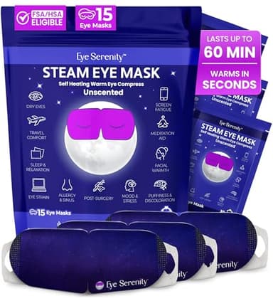 Steam Eye Mask, Self Heating Warm Compress for Dry Eyes I Heated Fast Relief for Stye, Puffy Sensitive Eyes, Moist Heat, Easter Basket Stuffers, Travel & Relaxation Gifts for Women and Men - Unscented