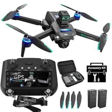 UAVRIAO 2K UHD GPS Drone with Camera for Adults - 5.9" Screen Remote Controller, Obstacle Avoidance, Auto Return, Optical Flow, 3 Speed Adjustable, FPV Real-Time, Beginner Friendly, 2 Batteries 60 Min Flight, Foldable