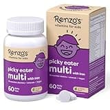 Renzo’s Picky Eater Kids Multivitamin with Iron, Dissolving Kids Vitamins with Vitamin D3 and K2 and More, 60 Sugar-Free Melty Tabs, Lil’ Green Apple Flavored