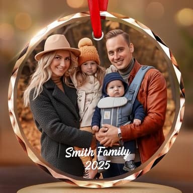 Personalized Christmas Ornaments - Custom Photo Crystal Glass Ornament, Made in USA, Family, Pets, Baby's First Xmas Decor by Soul Decor
