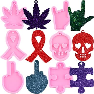 MIYAHOUSE Ribbon Silicone Mold Puzzle Resin Keychain Mold Skull Maple Leaf Resin Epoxy Molds Jewelry Resin Casting Molds for Polymer Clay Mold Jewellery Resin Crafting Making Set of 6