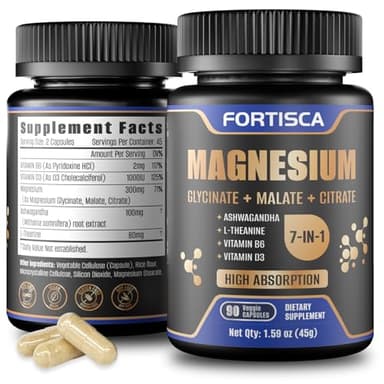 FORTISCA Triple Magnesium Complex 500mg 7 in 1 Magnesium Supplement with Glycinate Malate Citrate | High Absorption | 90 Capsules Portable for Home Outdoor Silica Mineral Supplements