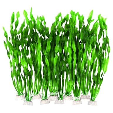 AQUANEAT Fish Tank Artificial Plants, Aquarium Plastic Seaweed Decorations, 11.75Inch Tall Fake Green Accessories, 10 Packs