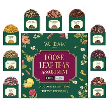 VAHDAM Top 9 Exotic Loose Leaf Herbal Tea Sampler (18+ cups) | Floral & Fruity Blends with Delicious Taste | Hot & Iced | Perfect for Gifting & Regular Consumption
