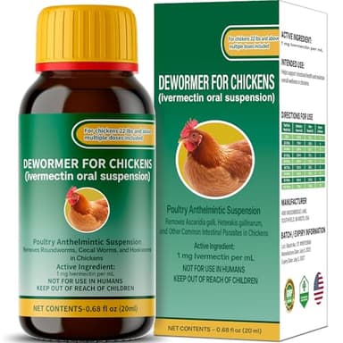 lvermect Liquid Chicken Dewormer Suspension, lvermecttin for Chicken to Support Removal of Roundworms, Capillary Worms, Whipworms, Hookworms and Tapeworms