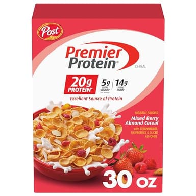 Premier Protein Mixed Berry Almond cereal, high protein cereal, protein rich breakfast or snack made with real berries and almonds, 30 Ounce - 1 Count