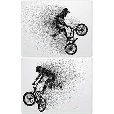 Summit Designs BMX Bicycle Wall Decor Art Prints - Particle Silhouette – Set of 2 (11x14) Inch Poster Photos - Man Cave, Bedroom Decor