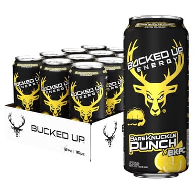 Bucked Up Energy Zero Sugar | 300mg Caffeine Energy Drink with AlphaSize TeaCrine Dynamine and Huperzine A | Zero Sugar Performance Beverage, 12 Pack, 16 fl oz Cans (BKFC Bareknuckle Punch)