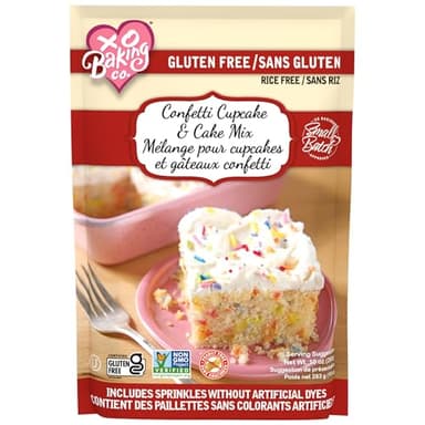 XO Baking Co. Gluten Free Small Batch Confetti Cupcake & Cake Mix - Includes Sprinkles Without Artificial Dyes; Non-GMO; Rice Free; Peanut Free; No Preservatives, Artificial Flavors or Colors, 10oz