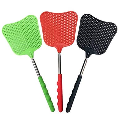 foxany Fly Swatters Extendable, Durable Plastic Fly Swatter Heavy Duty Set, Telescopic Flyswatter with Stainless Steel Handle for Indoor/Classroom/Office (3 Pack)