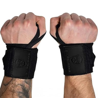 Gymreapers Weightlifting Wrist Wraps (IPF Approved) 18" Professional Quality Wrist Support with Heavy Duty Thumb Loop - Best Wrap for Powerlifting Competition, Strength Training, Bodybuilding (Black/Rubber, 18")