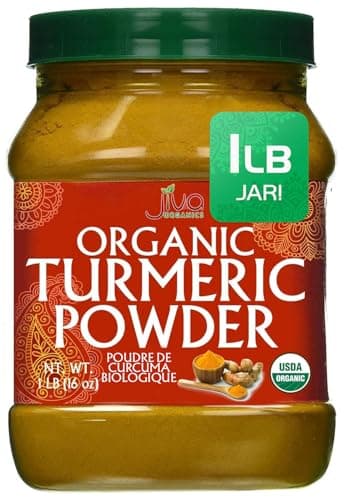 Organic Turmeric Powder 1 Pound Jar by Jiva Organics - 100% Raw with Curcumin - Lab Tested & Reports Available - Raw from India
